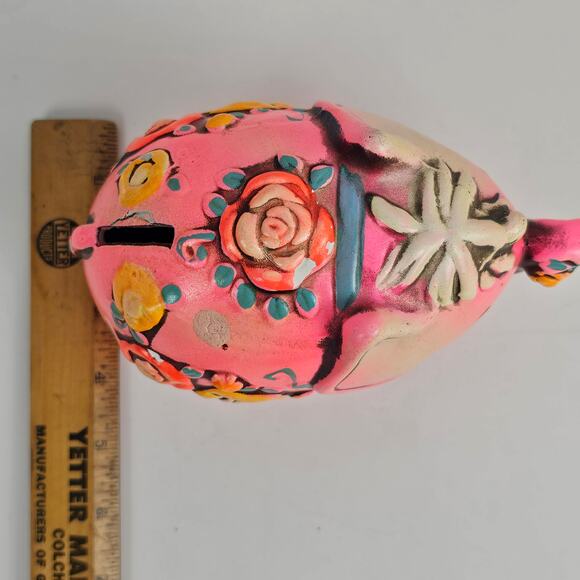 VTG 1968 hot pink elephant bank Japan floral Holiday Fair - Picture 9 of 9